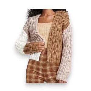 Wild Fable Brown and Cream Chunky Cable Knit Cardigan